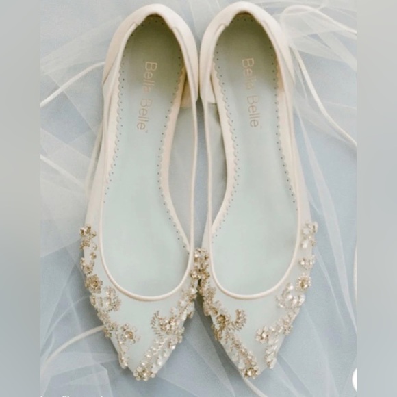 bella belle Shoes - Bella Belle Crystal Embellished Clear Flats with Rhinestones and Blue Insole